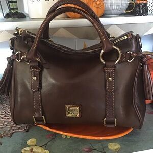 Dooney leather satchel in chestnut brown